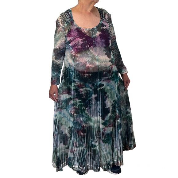 Komarov Sheer Charmeuse Dress Naturecore Glitchcore Botanical Academia - Picture 1 of 9